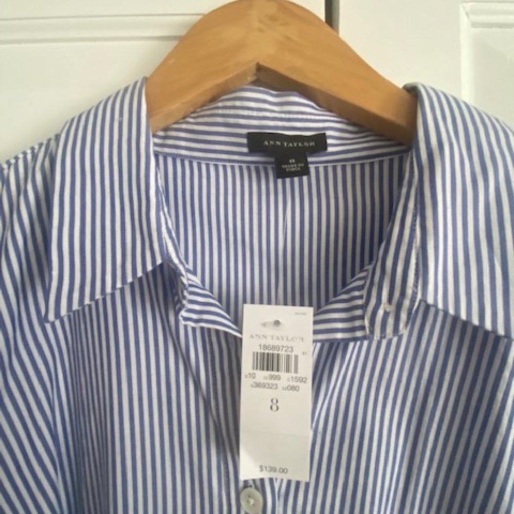 NWT Ann Taylor - classic seersucker style shirt dress size 8